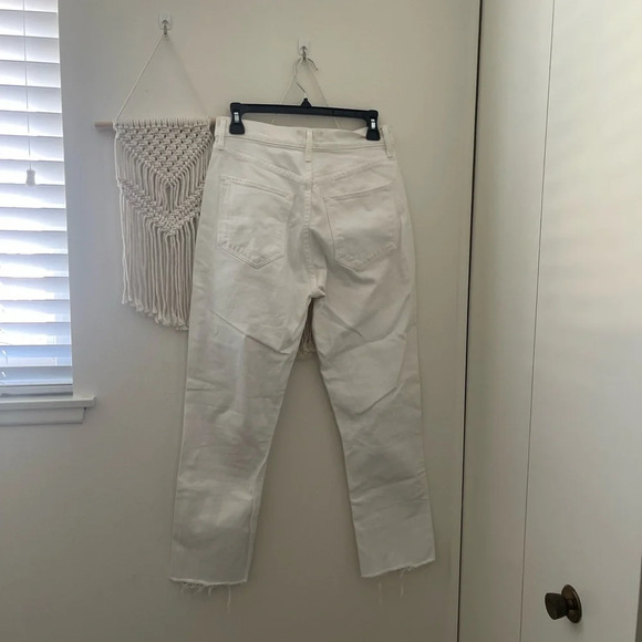 Agolde Riley High Rise Button Fly Raw Hem White Jeans - Picture 5 of 11